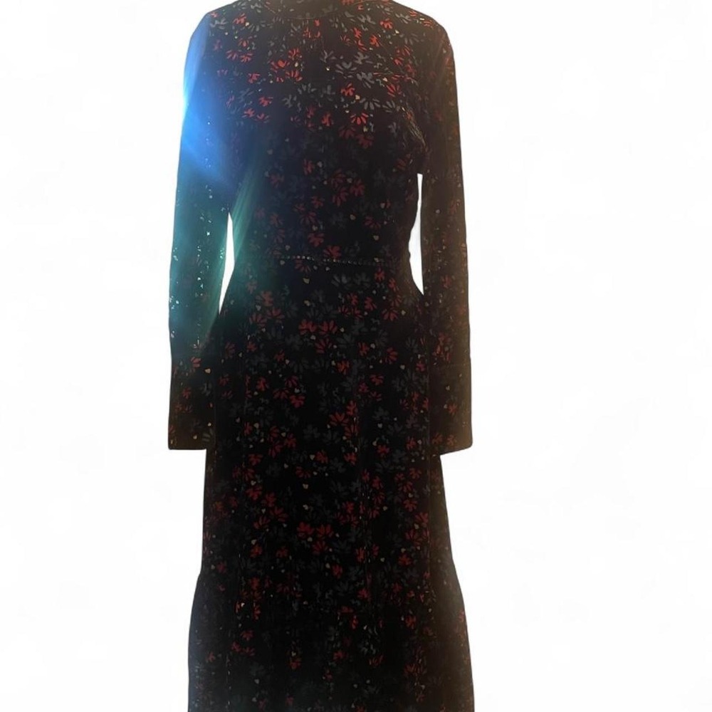 Black velvet dress with red floral embroidery Dark Romantuc Witchy